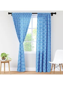 Encasa Homes - Window Curtain Polyester Printed with Rod Pocket- Trellis Blue