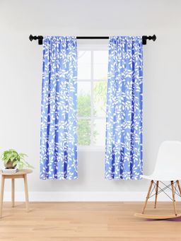 Encasa Homes - Window Curtain Polyester Printed with Rod Pocket, Reverse Leaf Blue