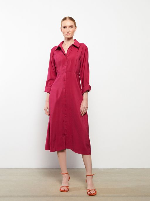 Buy LC WAIKIKI Shirt Collar Straight Long Sleeve Tencel Womens