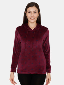 Zivame - Supersoft Velour Knit Hoodie Sweatshirt - Potent Purple