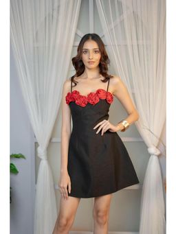 NIYARA INDIA - Rose Noir Floral Black A-Line Dress