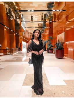 NIYARA INDIA - Svara Black Embellished Sheer Beaded Sleeves Gown