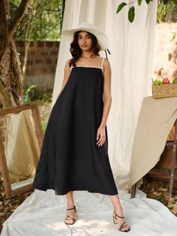 Creatures of Habit - Linen Flow Dress - Carbon Black