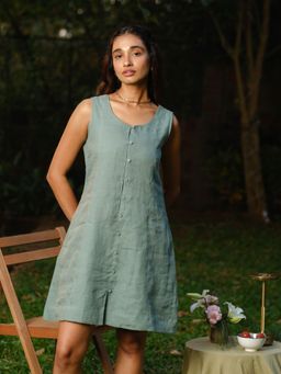 Creatures of Habit - Linen Mini Dress - Sage Green