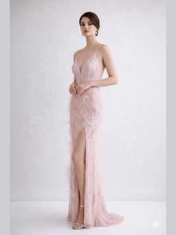 NIYARA INDIA - Fiora Pink Feathered Bloom Gown