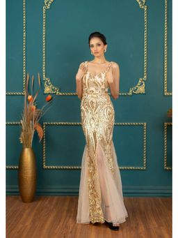 NIYARA INDIA - Shubhra Gold Sheer Accents Sequin Gown
