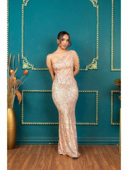 NIYARA INDIA - Ravya Gold Copper One-Shoulder Mermaid Sequin Gown