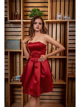 NIYARA INDIA - Kavya Maroon Satin Strapless Fit & Flare Mini Dress