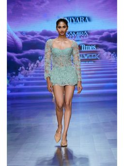 NIYARA INDIA - Noira Mint Green Sheer Embroidered Mini Dress