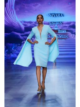 NIYARA INDIA - Ice Blue Sky Sovereign Power Cape Midi Dress