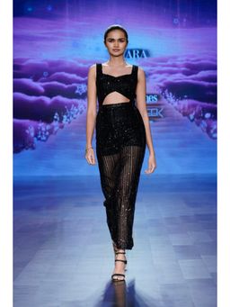 NIYARA INDIA - Zaara Black Sequin Cut-Out Maxi Dress