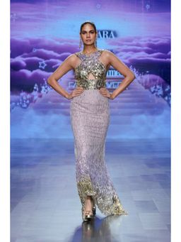 NIYARA INDIA - Zayana Lavender & Gold Ombre Halter Neck Cross-Body Sequin Gown