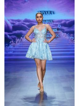 NIYARA INDIA - Fairy Frost Blue Floral Embroidered Mini Dress