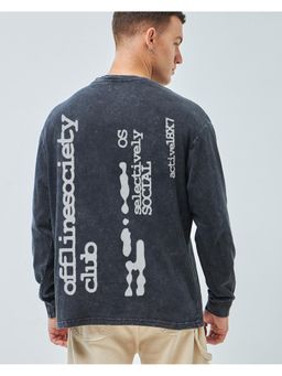 Bewakoof - Men's Black Active Typography Oversized Acid Wash T-shirt