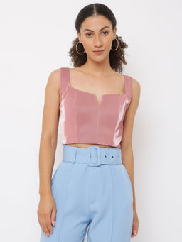 Missguided - Pink Matte Vinyl Notch Corset Top