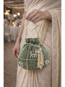 BOXWISH BY BHUMIKA - Women Green Gaj Pakshi Potli Bag