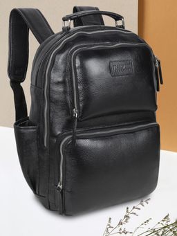 Teakwood - Unisex Black Leather Backpack