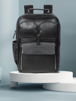 Teakwood - Unisex Black Leather Zipper Backpack