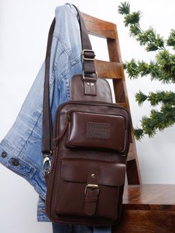 Teakwood - Unisex Leather Brown Crossbody Bag