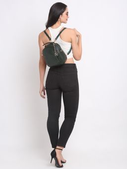 Teakwood - Women Green Leather Textured Backpack