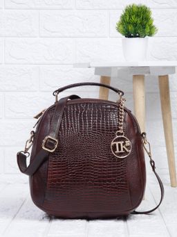 Teakwood - Women Maroon Leather Textured Backpack
