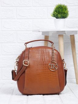 Teakwood - Women Tan Leather Textured Backpack