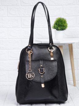 Teakwood - Women Black Leather Textured Backpack