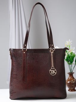 Teakwood - Women Croco Brown Leather Shoulder Bag