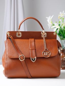 Teakwood - Women Tan Leather Handbag with Detachable Strap