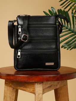 Teakwood - Unisex Black Leather Sling Bag