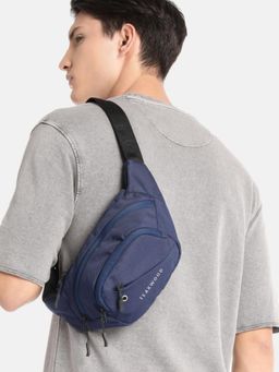 Teakwood - Men Navy Blue Solid Belt Bag