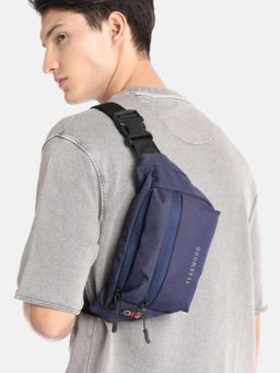 Teakwood - Men Navy Blue Solid Belt Bag