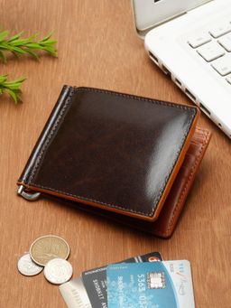 Teakwood - Men Brown Leather Two Fold Money Clip Wallet