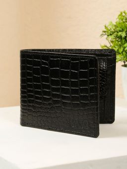Teakwood - Men Black Croco Texture Leather Bi-Fold Wallet