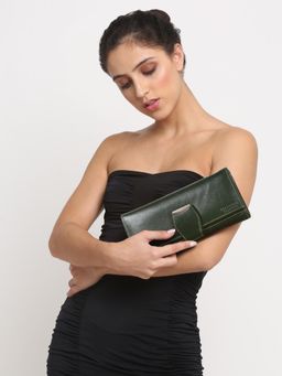 Teakwood - Women Green Leather Two Fold Wallet