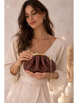 BOXWISH BY BHUMIKA - Women Brown Textured Clutch with Detachable Strap