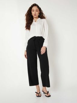 max - Black Solid Cotton Blend Wide Trouser