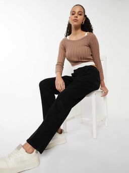 max - Black Solid Cotton Blend Regular Jeans