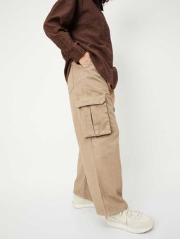 max - Brown Solid Pure Cotton Regular Jeans