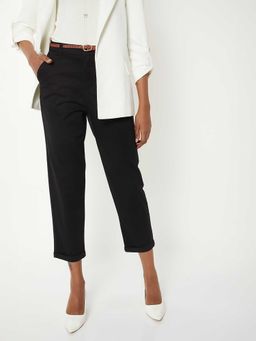 max - Black Solid Cotton Blend Regular Trouser
