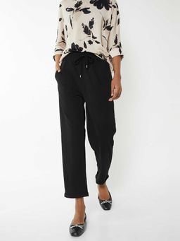 max - Black Solid Polyester Blend Regular Trouser