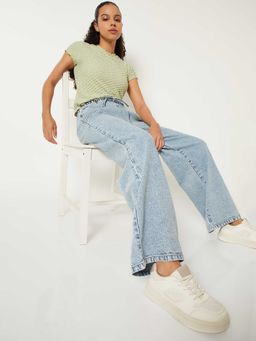 max - Blue Solid Pure Cotton Regular Jeans