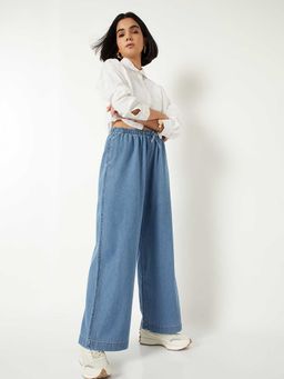 max - Blue Solid Pure Cotton Regular Jeans