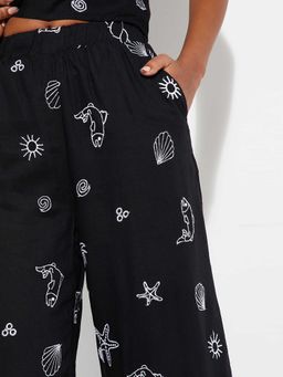max - Black Embroidered Viscose Blend Regular Trouser