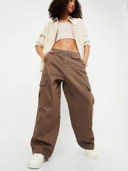 max - Brown Solid Pure Cotton Relaxed Jeans