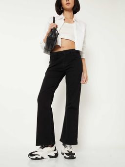max - Black Solid Cotton Blend Regular Jeans