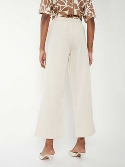 max - Beige Solid Viscose Blend Regular Trouser