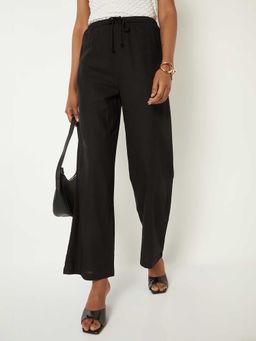 max - Black Solid Viscose Blend Regular Trouser