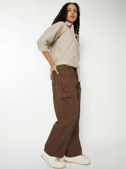 max - Brown Solid Pure Cotton Regular Jeans