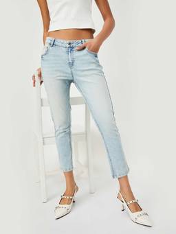 max - Blue Solid Cotton Blend Skinny Jeans